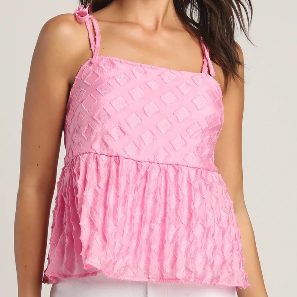 NEW Pink Burnout Diamond Tie-Strap Babydoll Crop Top - Picture 2 of 5